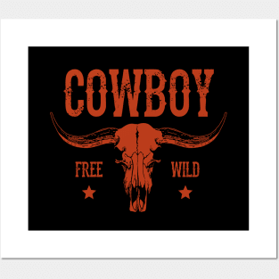 Cowboy and cow skull Posters and Art